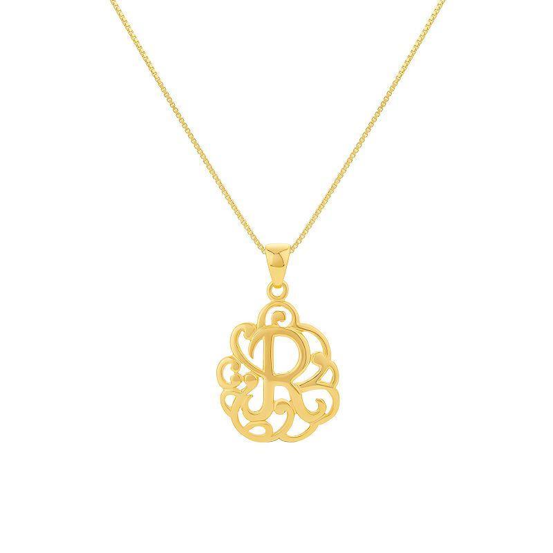 PRIMROSE Sterling Silver Monogram Initial Pendant Necklace, Womens Gold Tone U Product Image