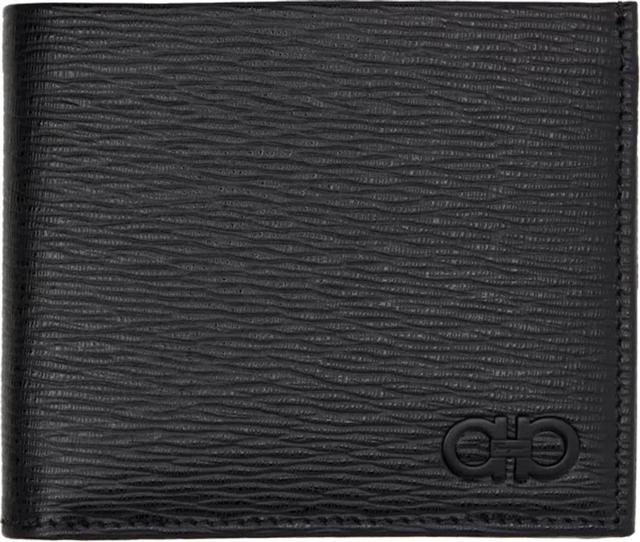 FERRAGAMO Black Gancini Coin Pocket Wallet In Nero Dark Rain Product Image