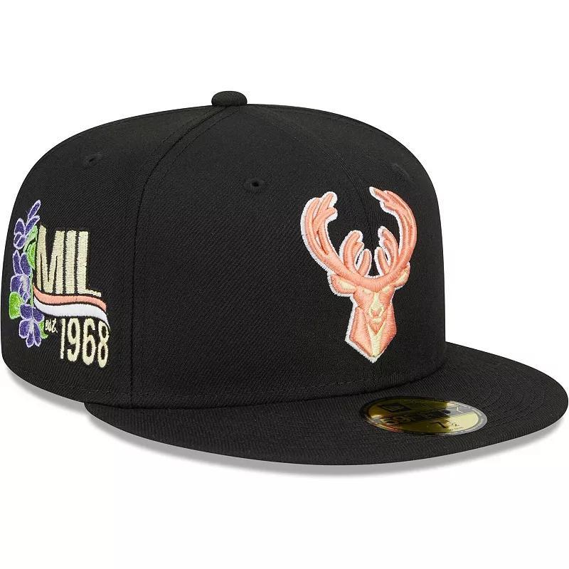 Mens New Era Black Milwaukee Bucks Floral Side 59FIFTY Fitted Hat Product Image