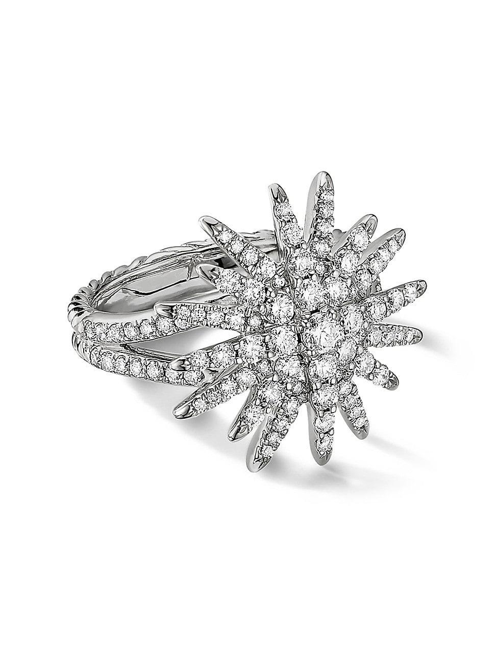 Womens Starburst Ring In 18K White Gold With Full Pav Diamonds Product Image