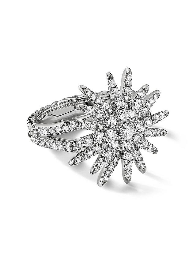 Womens Starburst Ring In 18K White Gold With Full Pav Diamonds Product Image