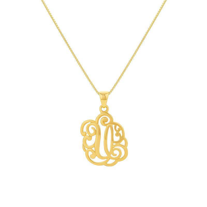 PRIMROSE Sterling Silver Monogram Initial Pendant Necklace, Womens Gold Tone U Product Image