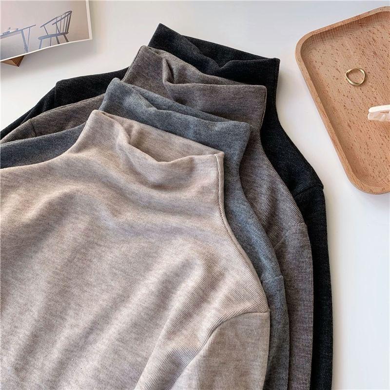 Long-Sleeve Mock Neck Ribbed Slim Fit Top Product Image