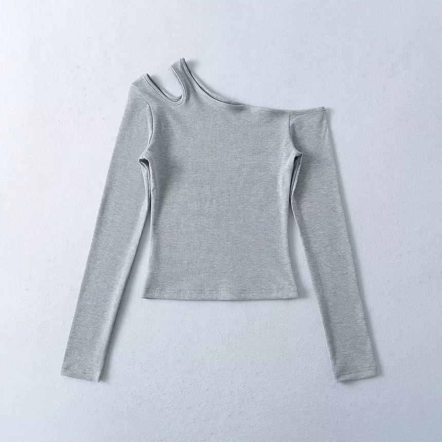 Long-Sleeve Cutout Plain Top Product Image