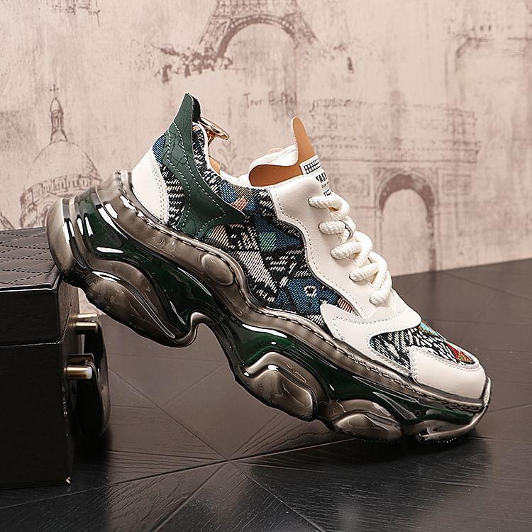 Patterned Applique Lace-Up Platform Sneakers Product Image