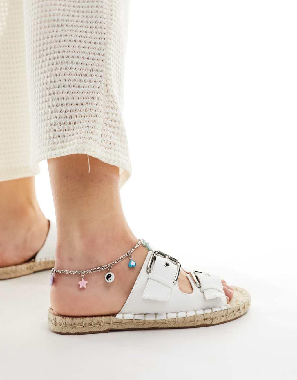 ASOS DESIGN Wide Fit Jada double buckle espadrille sandals in white Product Image