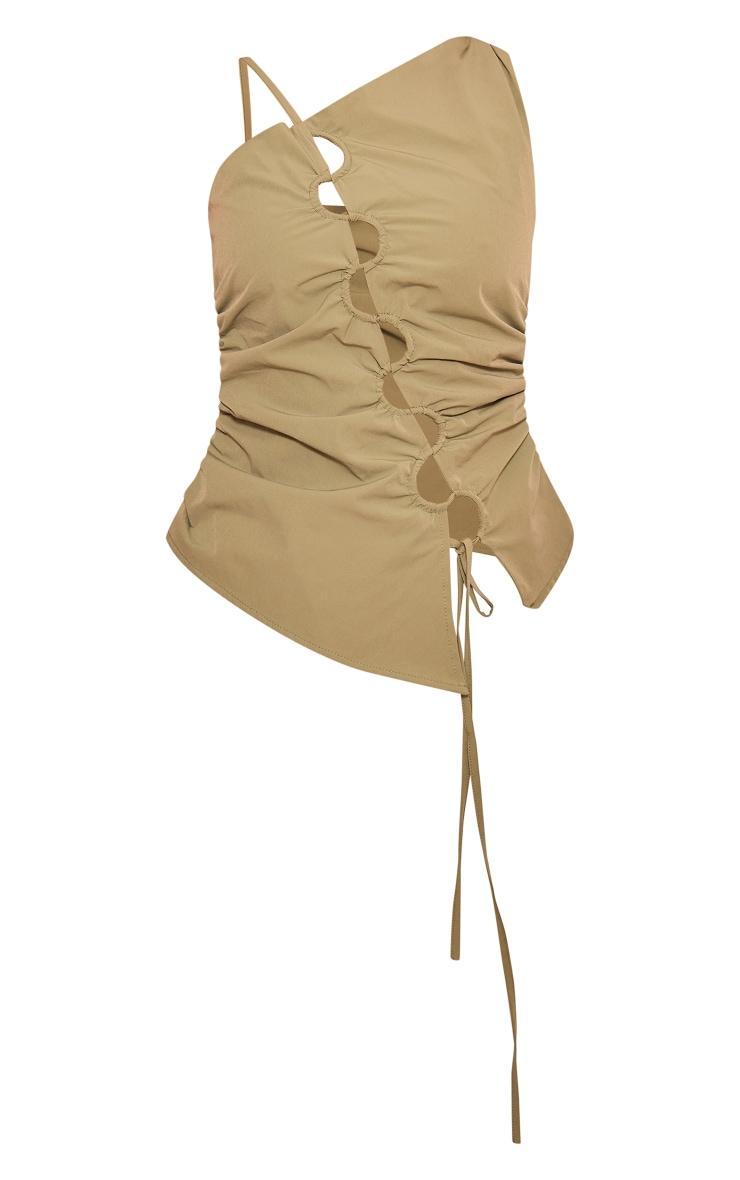 Sage Green Cut Out Lace Up One Shoulder Top Product Image