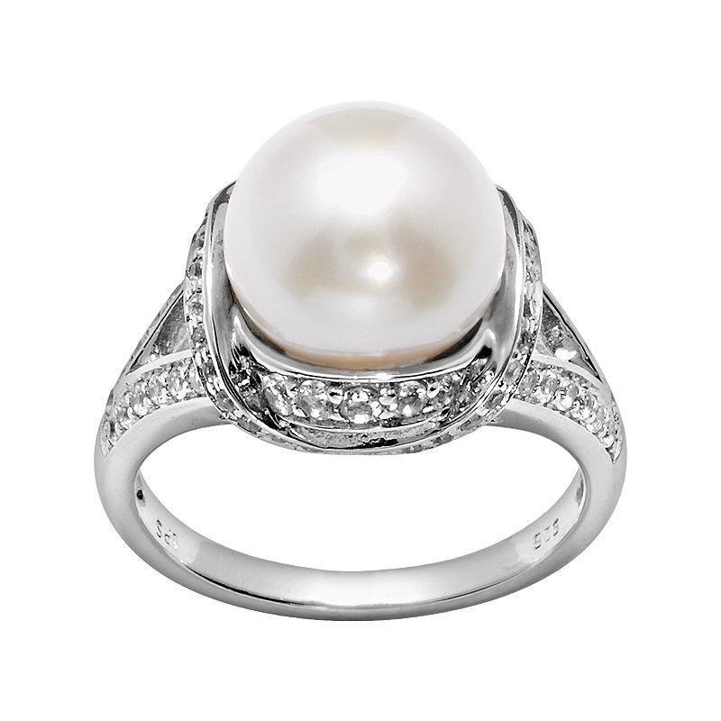 PearLustre by Imperial Sterling Silver Freshwater Cultured Pearl & White Topaz Ring, Womens Product Image