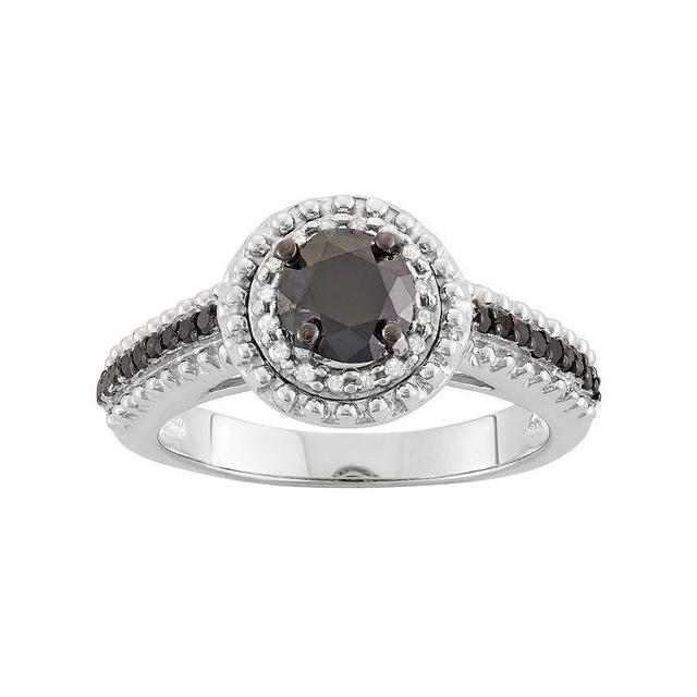 Jewelexcess 1 1/10 Carat T.W. Black & White Diamond Sterling Silver Double Halo Ring, Womens Product Image