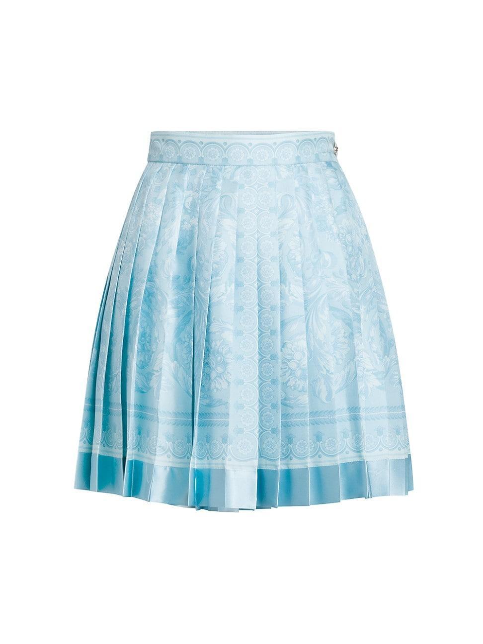 Womens Baroque Print Silk Twill Pleated Miniskirt Product Image