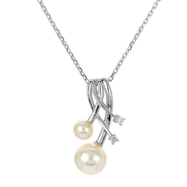 PearLustre by Imperial Sterling Silver Freshwater Cultured Pearl & Lab-Created White Sapphire Pendant Necklace, Womens Product Image