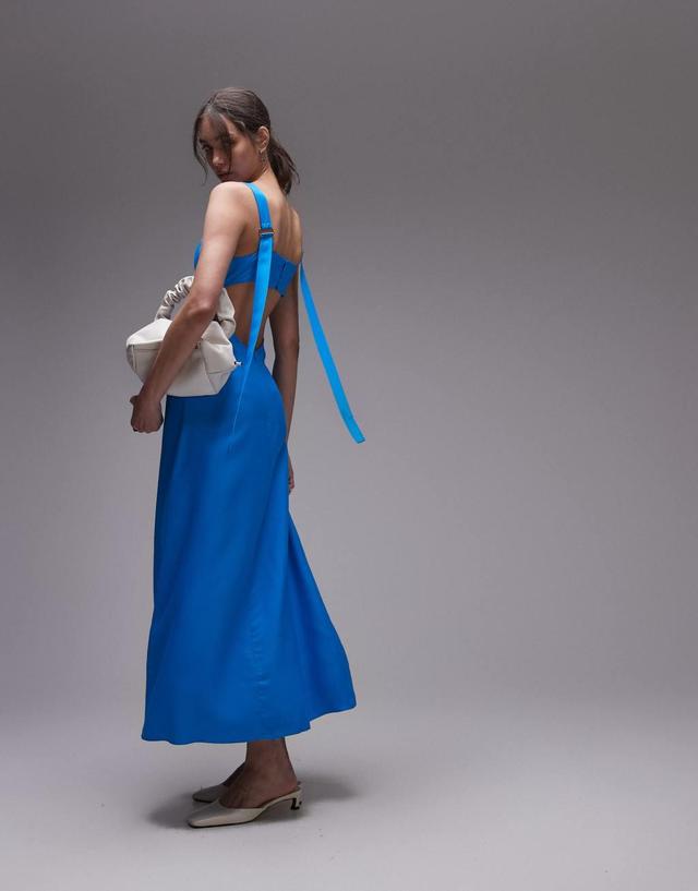 Topshop buckle back slip dress in bright blue Product Image