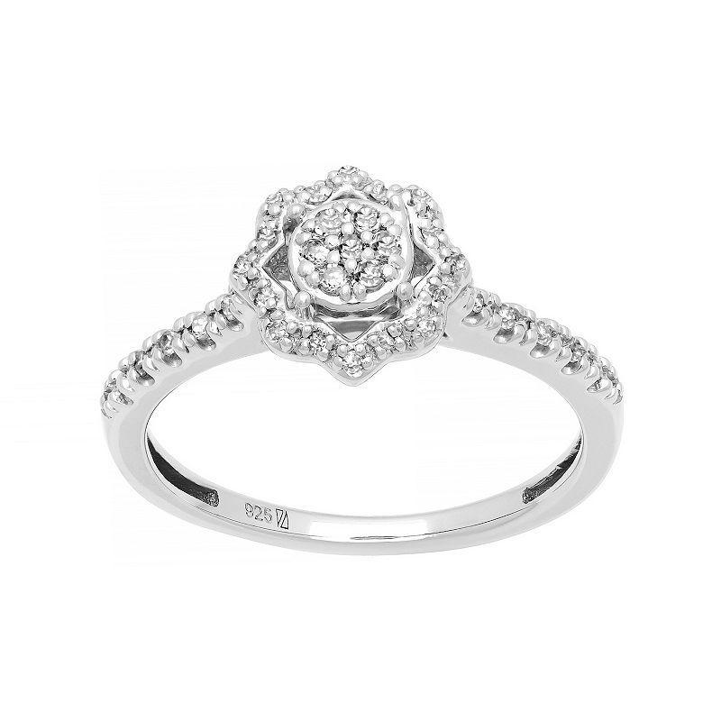 Love Always Sterling Silver 1/6 Carat T.W. Diamond Halo Promise Ring, Womens Product Image