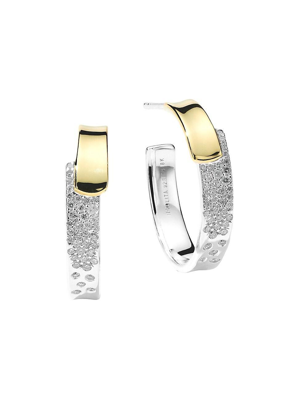 Womens 2T Stardust 18K Gold, Diamond & Sterling Silver #1 Hoop Earrings Product Image