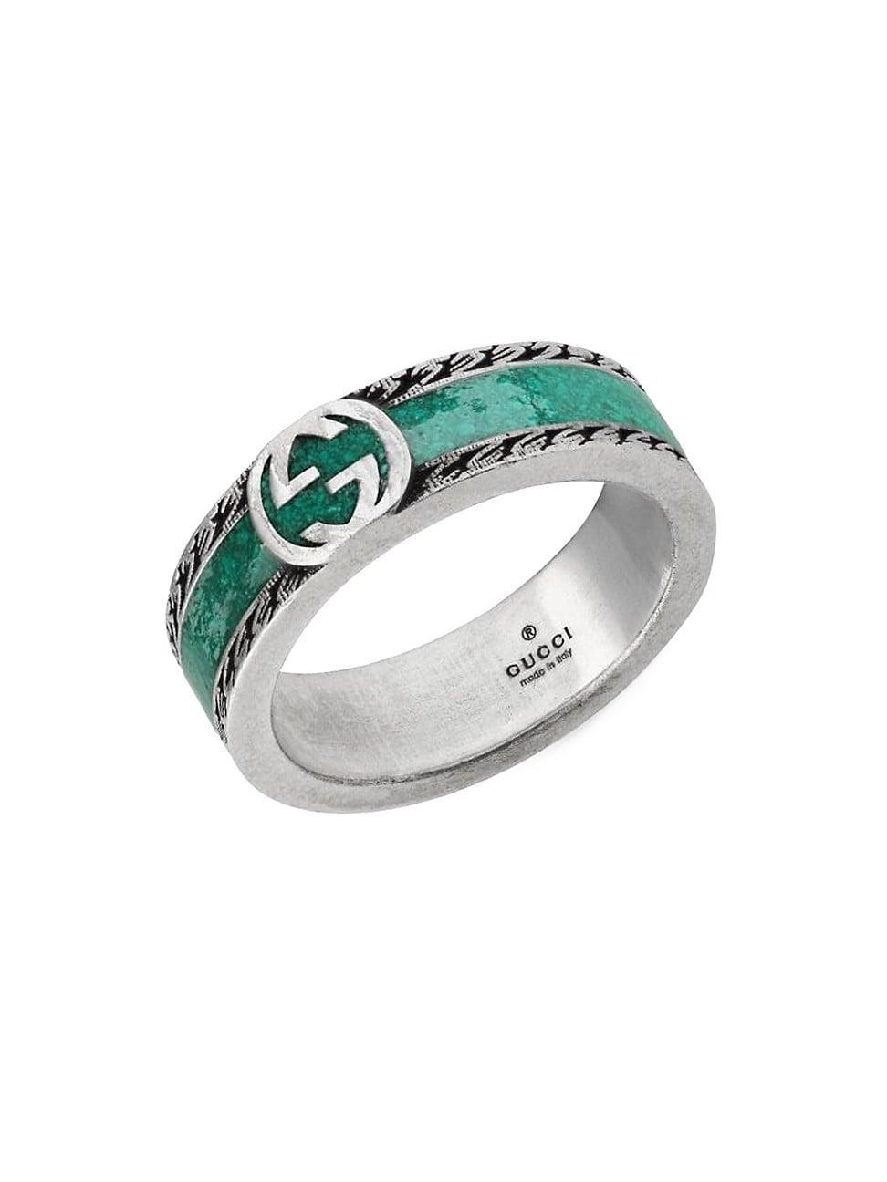 Mens Unisex Interlocking G Sterling Silver Enamel Ring Product Image