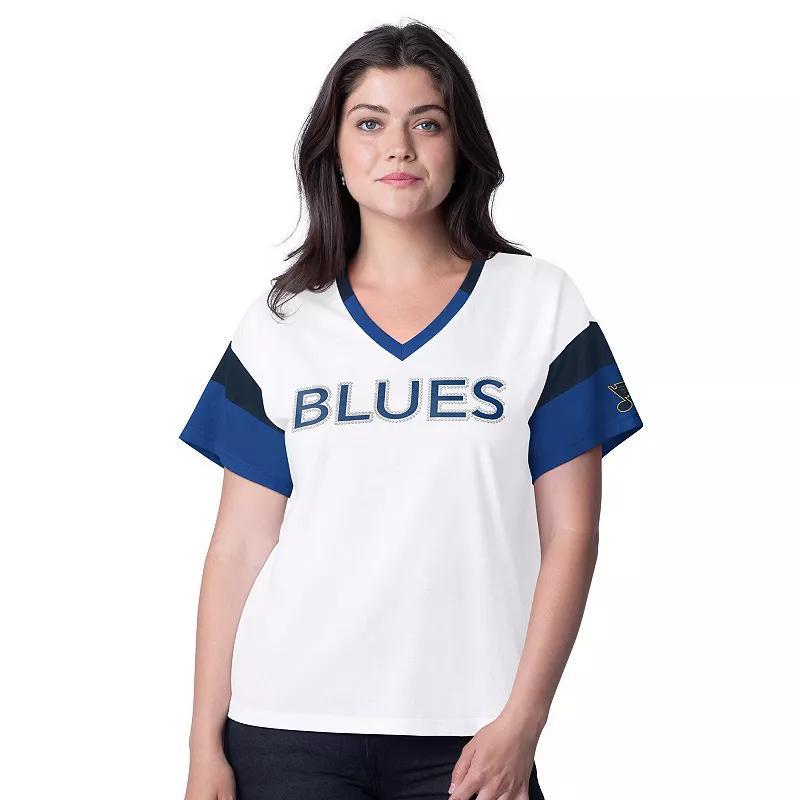 Womens G-III 4Her by Carl Banks St. Louis Blues Rink Oversized Rhinestone V-Neck T-Shirt Product Image