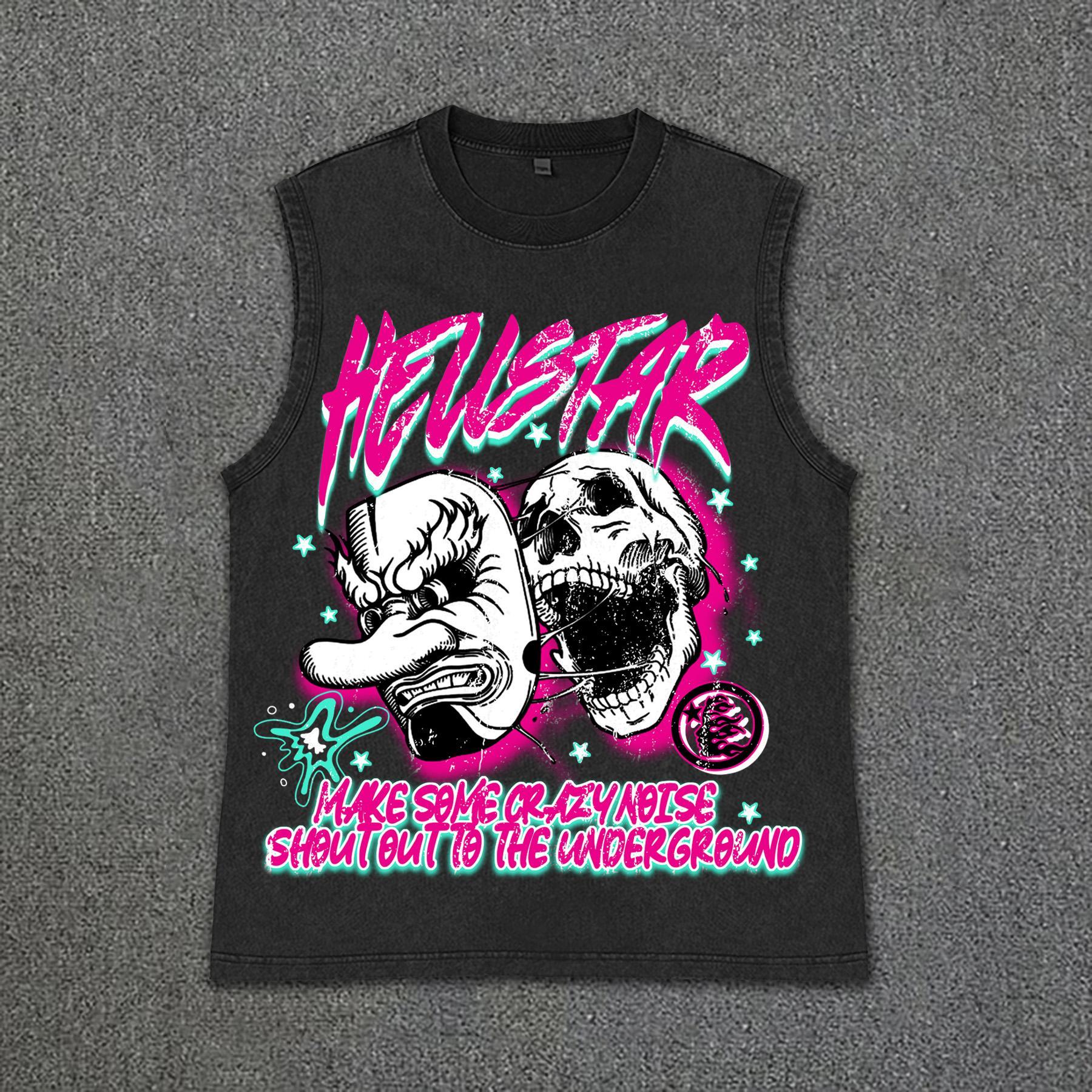 Hellstar Fun Mask Skull Print Vintage Wash Sleeveless Tank Top Product Image