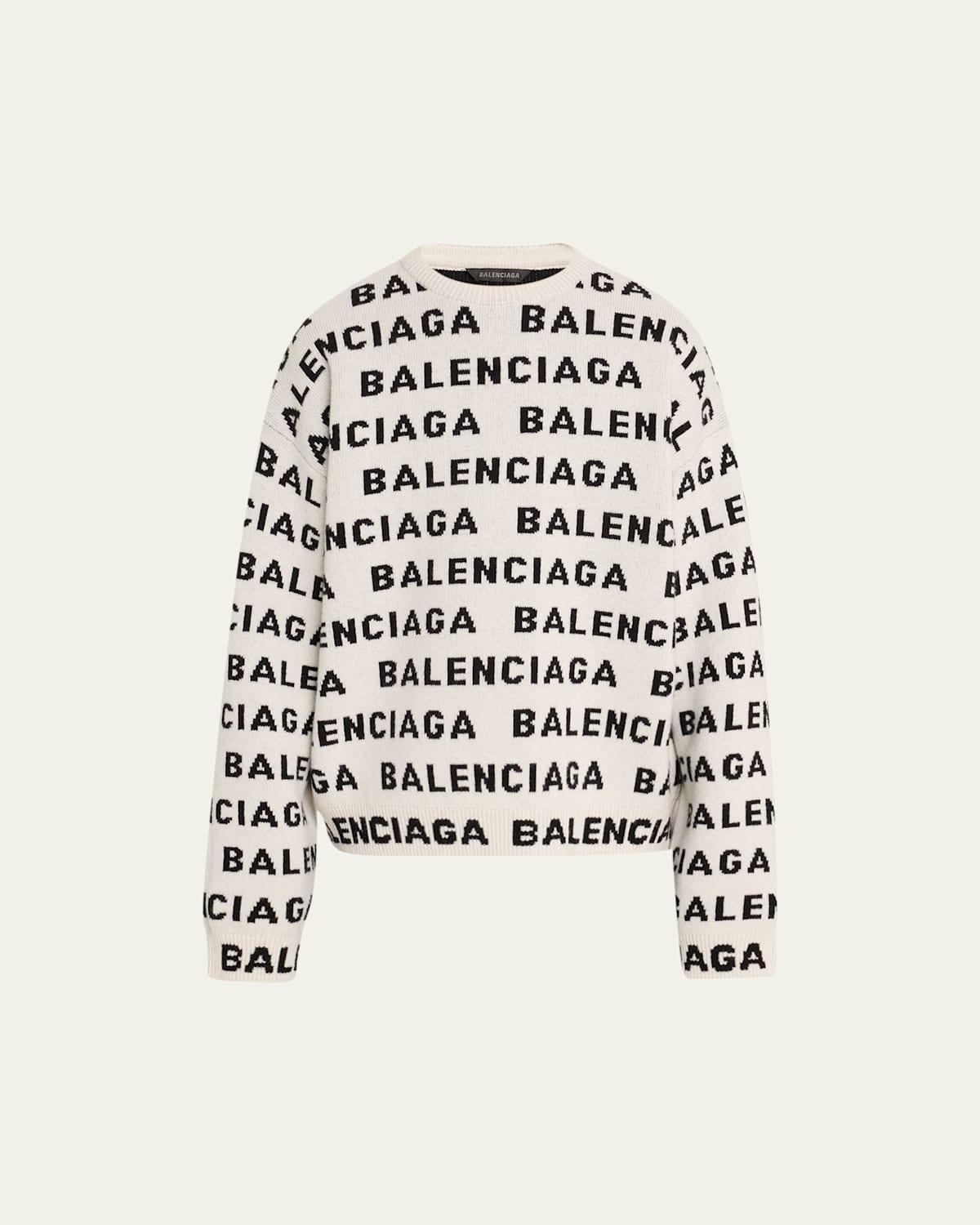 Balenciaga Allover Logo Wool Blend Crewneck Sweater Product Image