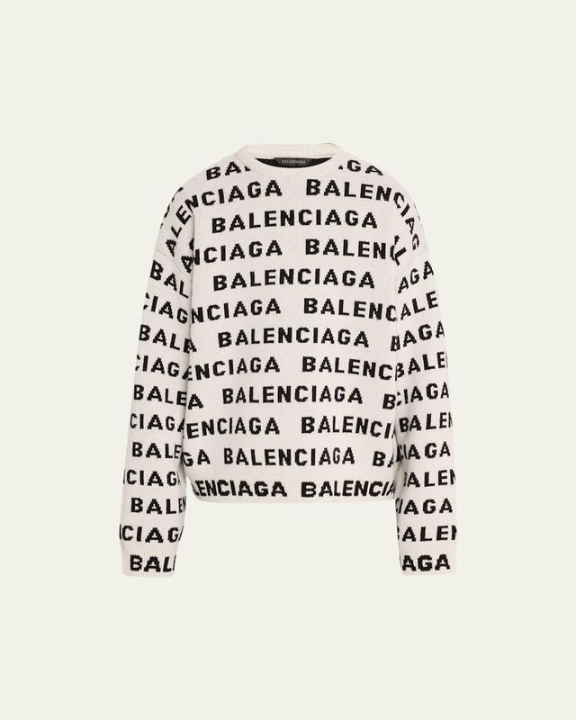 Balenciaga Allover Logo Wool Blend Crewneck Sweater Product Image