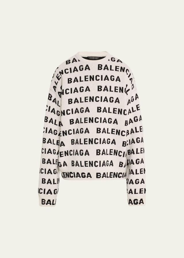 Balenciaga Allover Logo Wool Blend Crewneck Sweater Product Image