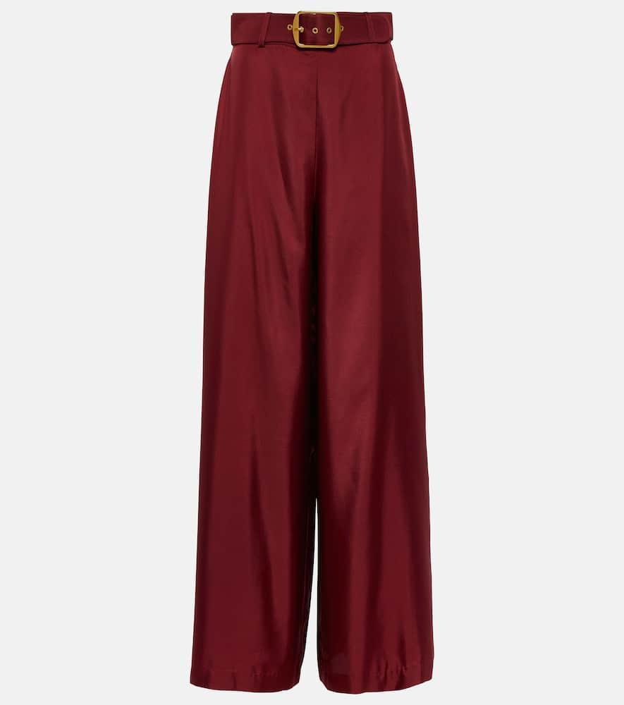 ZIMMERMANN Luminosity Belted Wide-leg Silk Pants In Burgundy Product Image