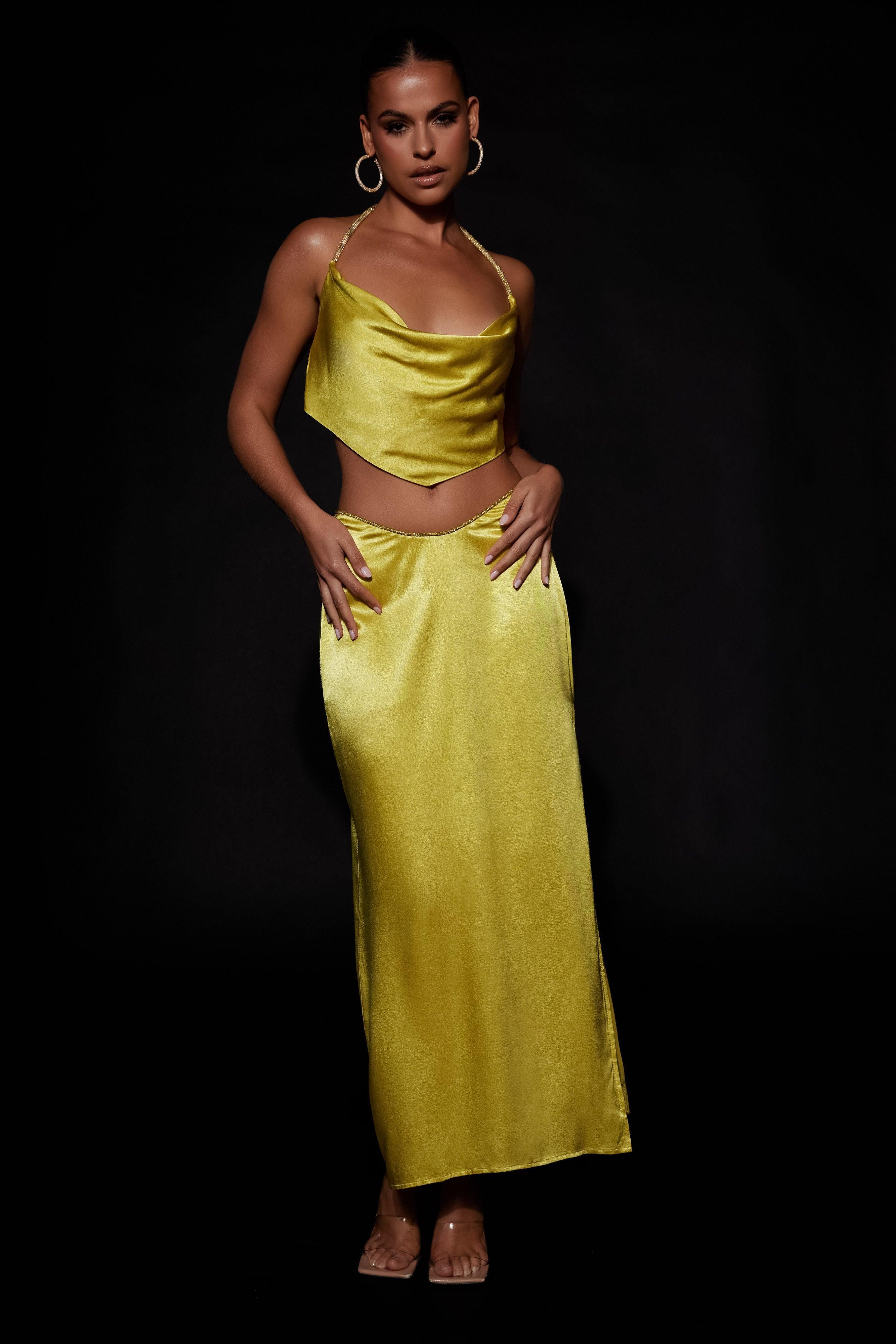 Christie Diamante Rope Maxi Skirt - Chartreuse Product Image