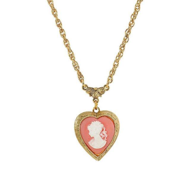 2028 Gold-Tone Heart Cameo Locket 16 Adjustable Necklace Product Image