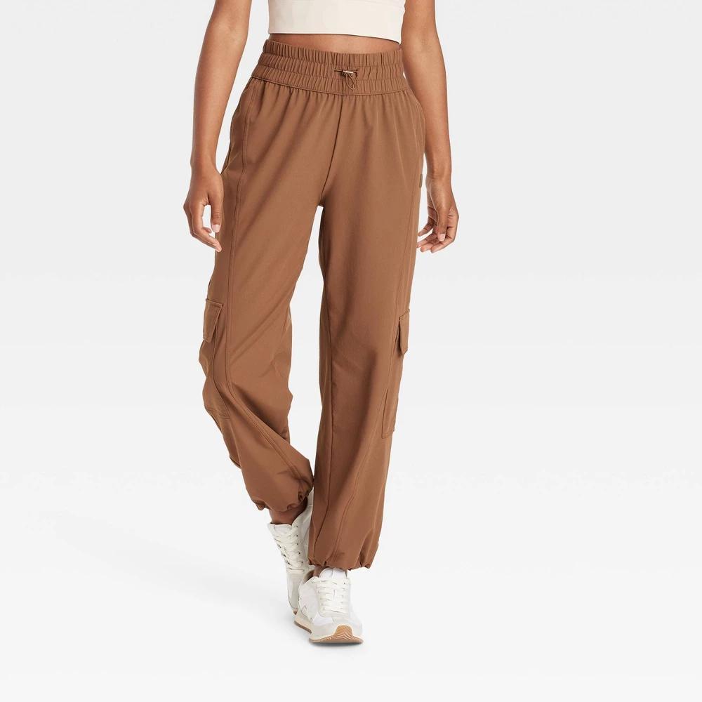 Womens Mid-Rise Woven Cinched Pants - JoyLab Brown XXL Product Image