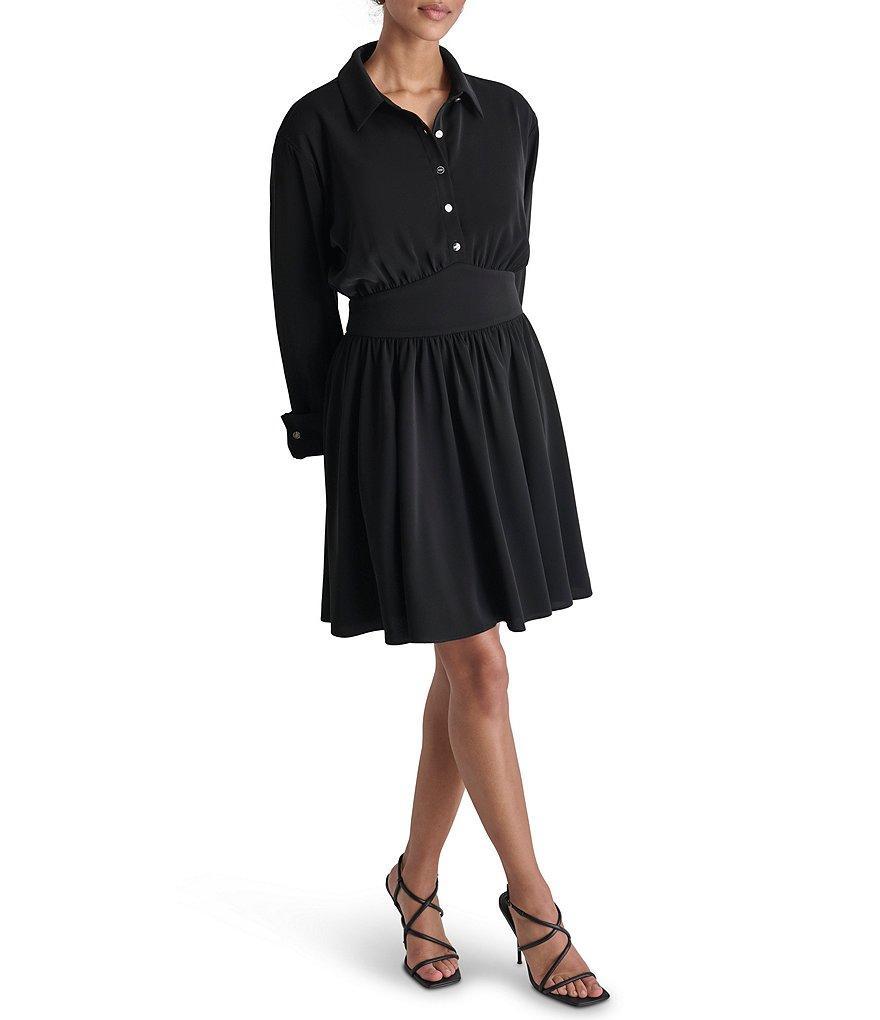 DKNY Drapey Crepe Collar Neck Long Sleeve Gathered Mini Dress Product Image