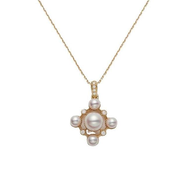 Rhinestone Faux Pearl Pendant Sterling Silver Necklace Product Image