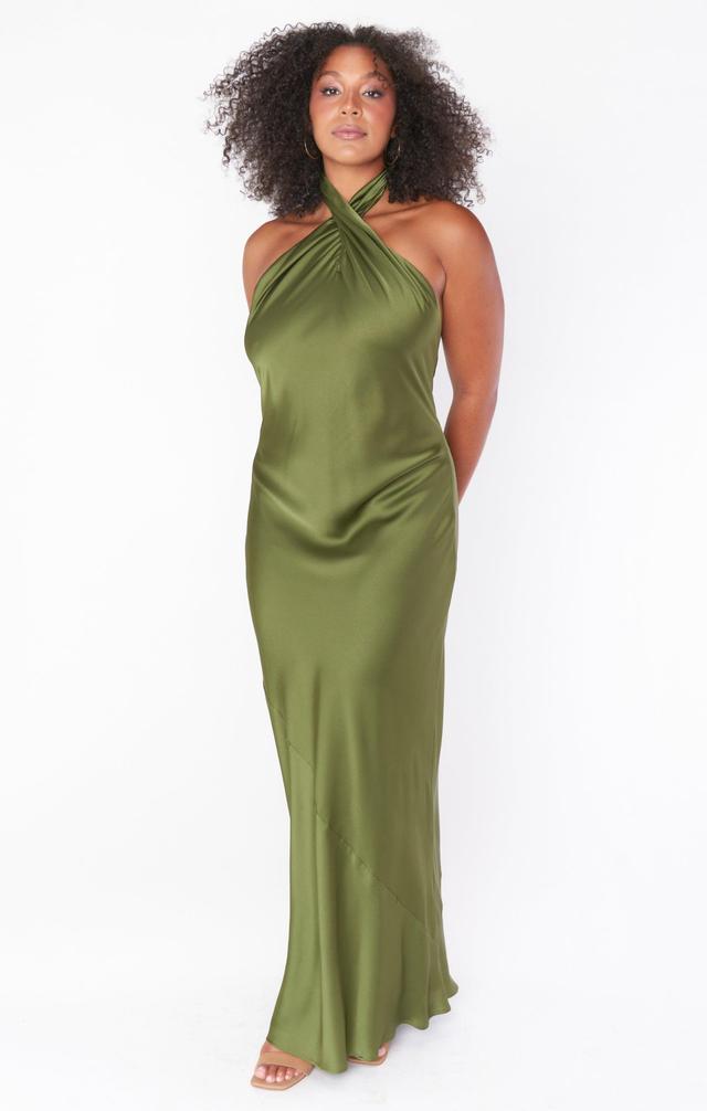 Jasmine Halter Maxi Dress ~ Rich Olive Luxe Satin Product Image