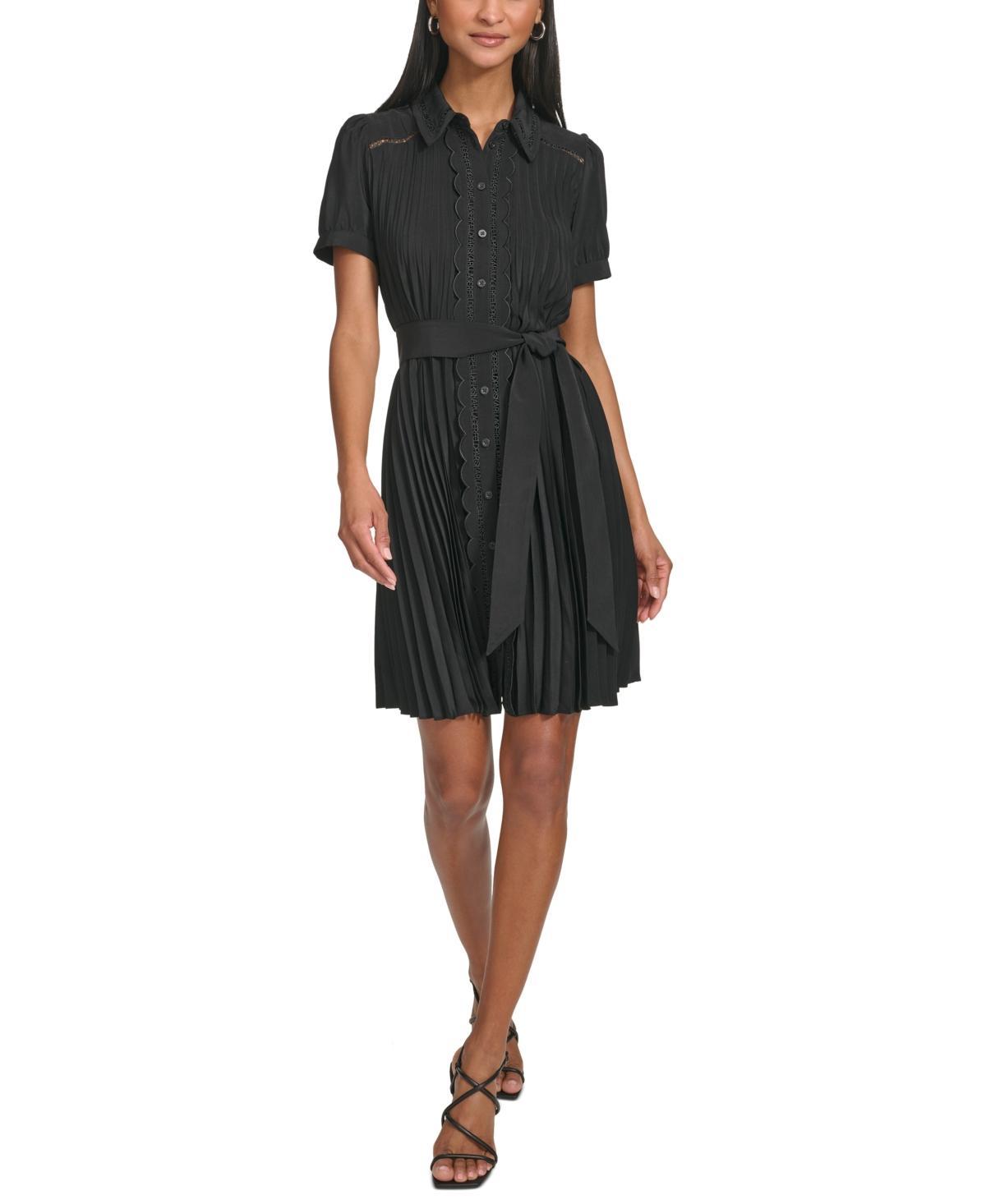 Women's Pleated Lace-Trim Mini Dress Product Image