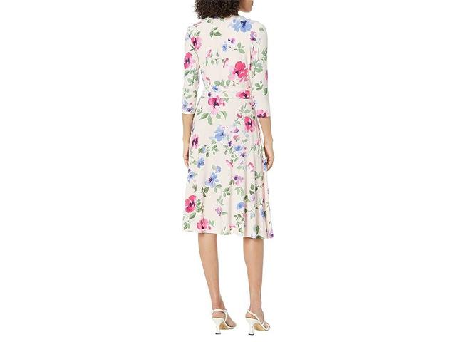 Lauren Ralph Lauren Floral Print V-Neck 34 Sleeve Belted Dress Product Image