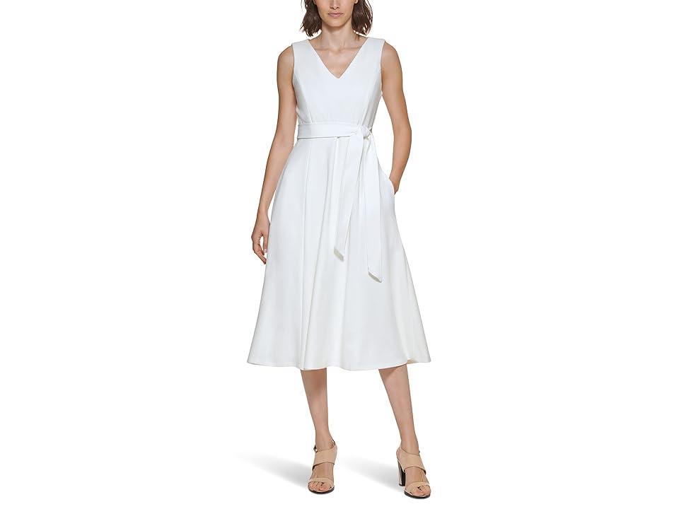 Calvin Klein Women's Belted Midi A Line Dress - Cream - Size 12  - female - Size: 12 Product Image