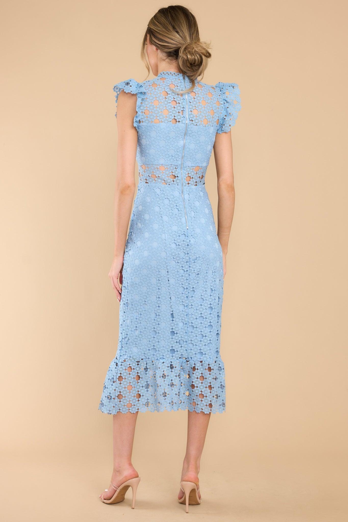 Love's High Hopes Sky Blue Crochet Midi Dress Product Image