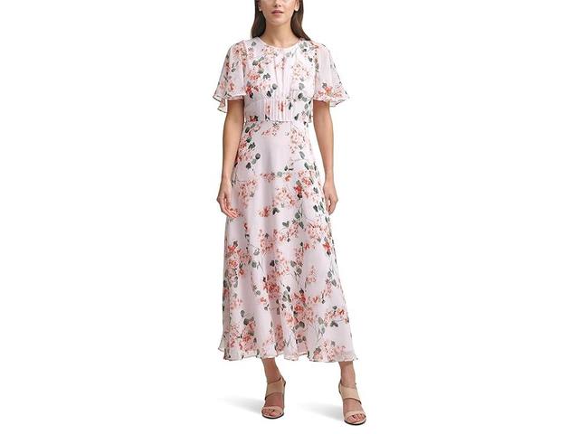 Calvin Klein Midi Chiffon Dress with Flutter Sleeves (Blsh ) Women's Dress Product Image