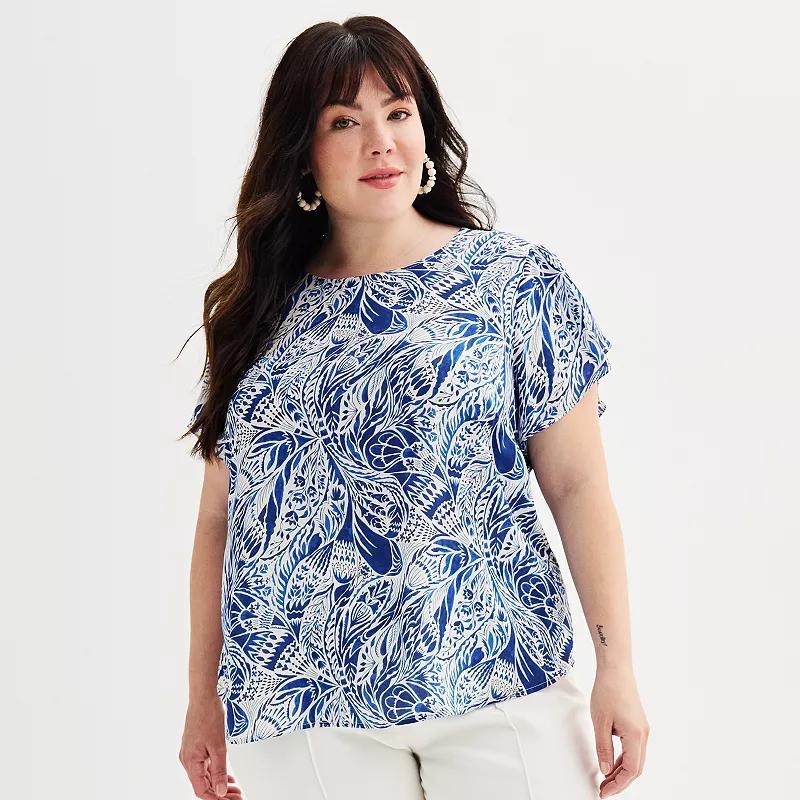 Plus Size Premise Ruffle Sleeve Button-Down Back Blouse, Womens Product Image