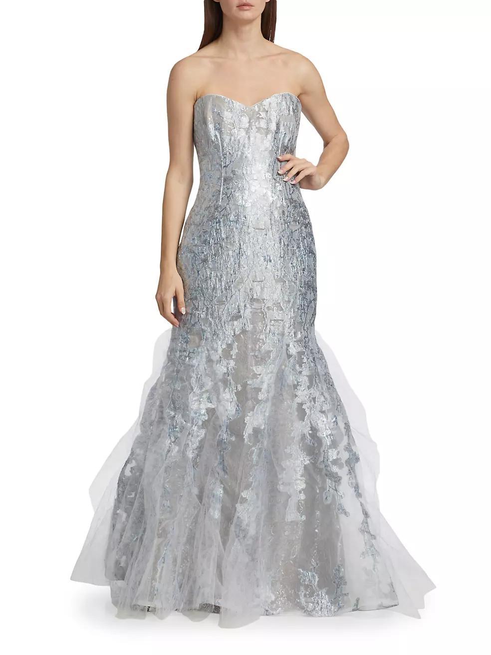 Brocade Tulle Strapless Mermaid Gown Product Image