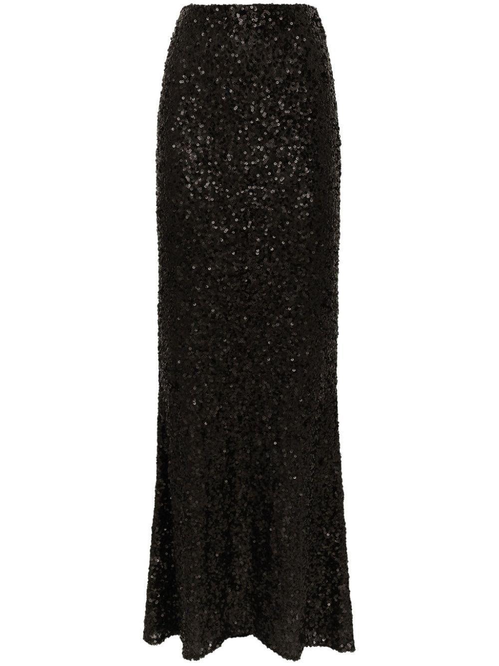 Long Sequined Mermaid Skirt In Black Product Image