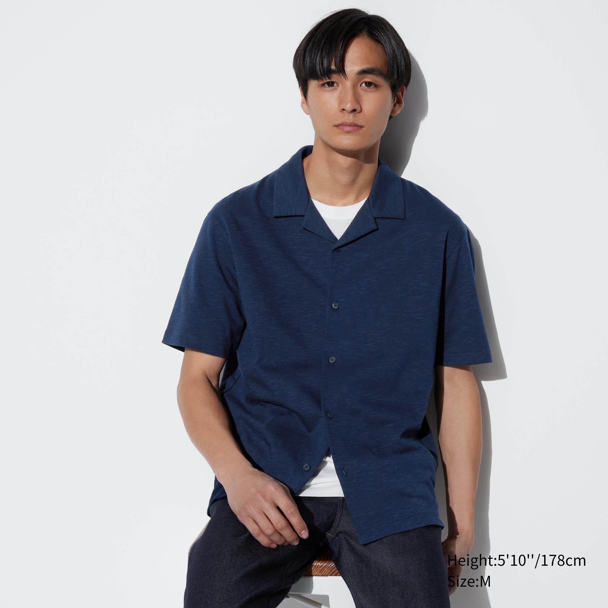 Mens Airism Cotton Full Open Polo Shirt (Open Collar) Navy Small UNIQLO US Product Image