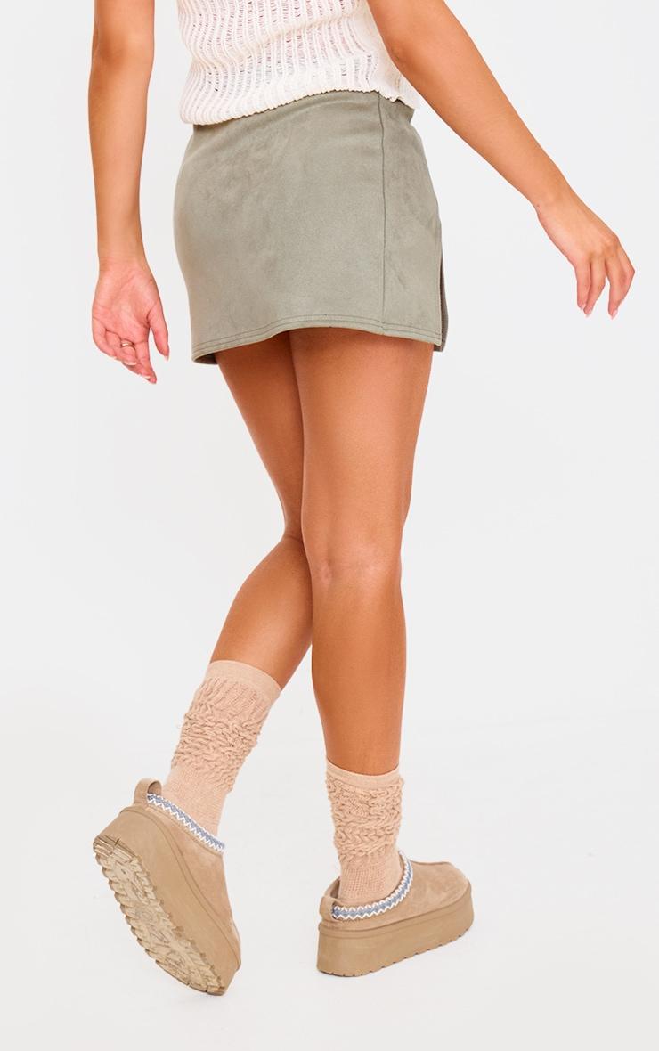 Sage Green Suede Split Hem A Line Mini Skirt Product Image