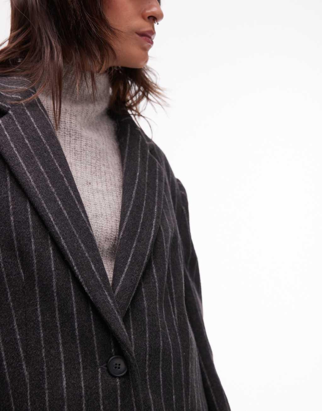 Topshop brushed wool look pinstripe blazer coat in charcoal Product Image