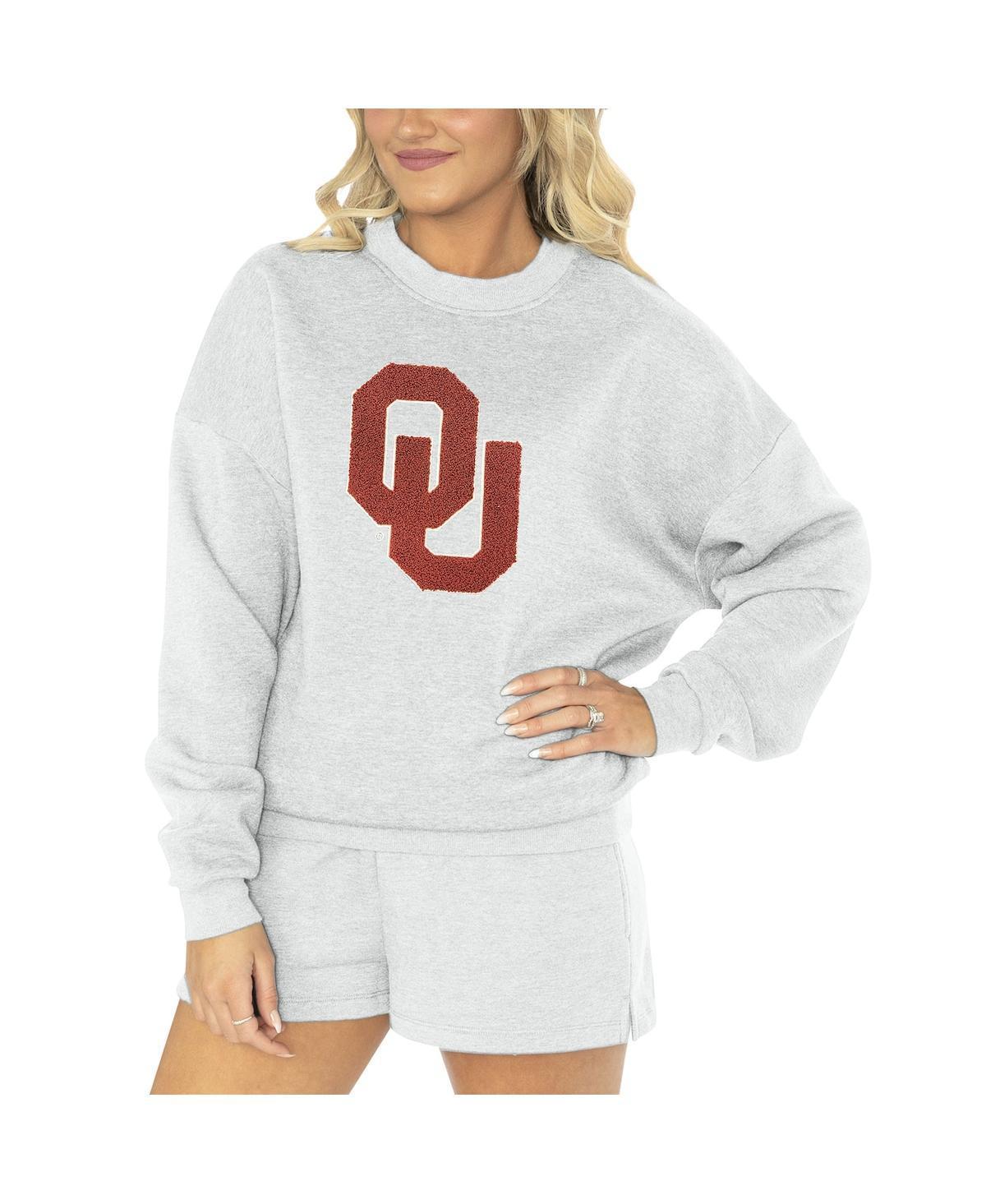 Womens Gameday Couture Ash Oklahoma Sooners Team Effort Pullover Sweatshirt & Shorts Sleep Set Product Image