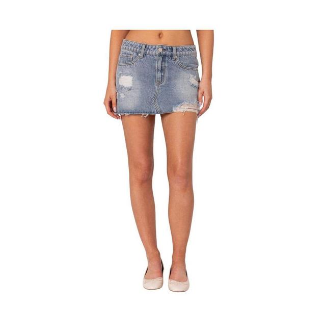 Edikted Womens Ginnie Low Rise Distressed Denim Mini Skirt Product Image