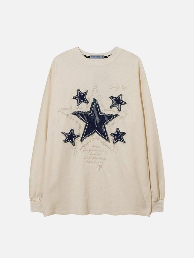 Aelfric Eden Applique Embroidery Denim Star Sweatshirt Product Image