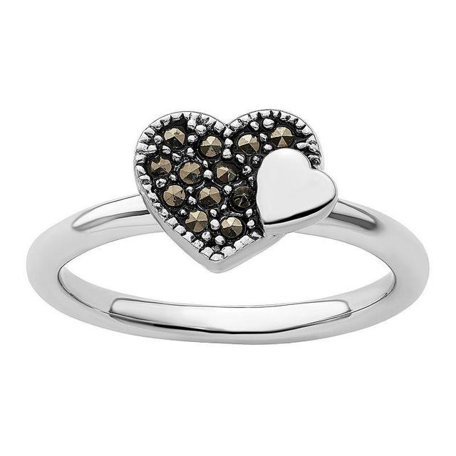 Stacks & Stones Sterling Silver Stackable Marcasite Heart Ring, Womens Black Product Image