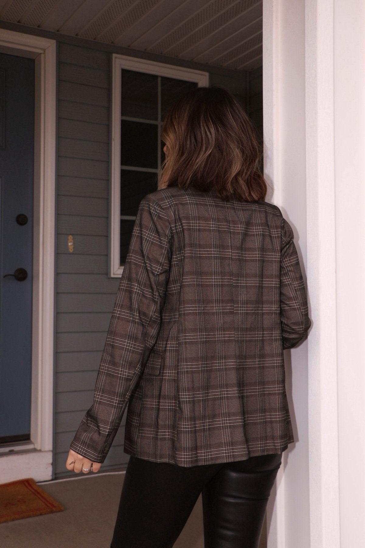 On Break Charcoal Plaid Blazer - FINAL SALE Product Image