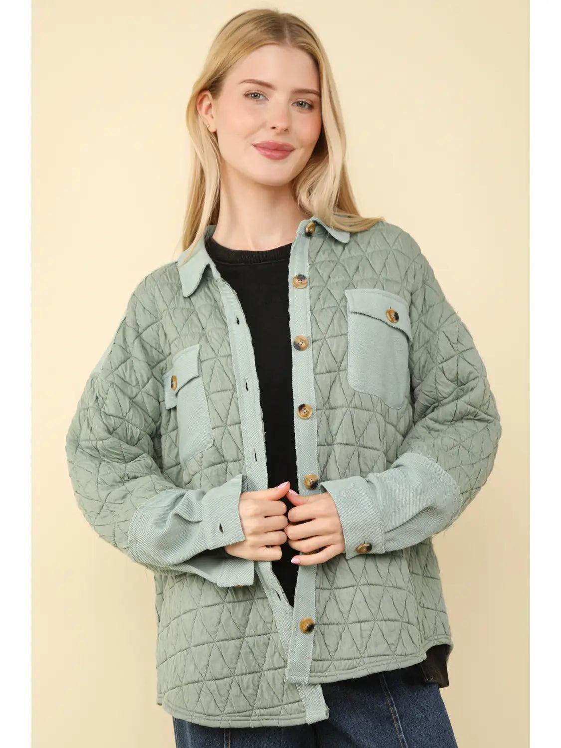 Green Oversized Quilted Cozy Shacket Jacket Female Product Image