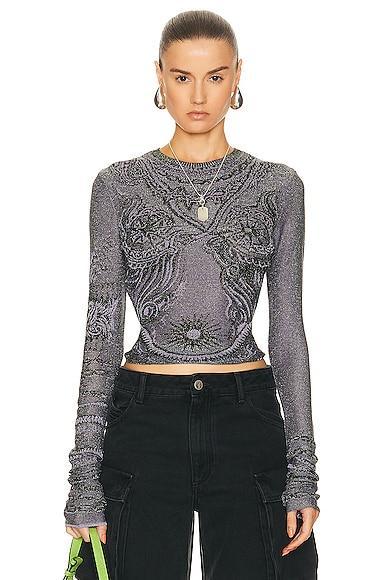 Jean Paul Gaultier Soleil High Neck Long Sleeve Top in Purple Product Image