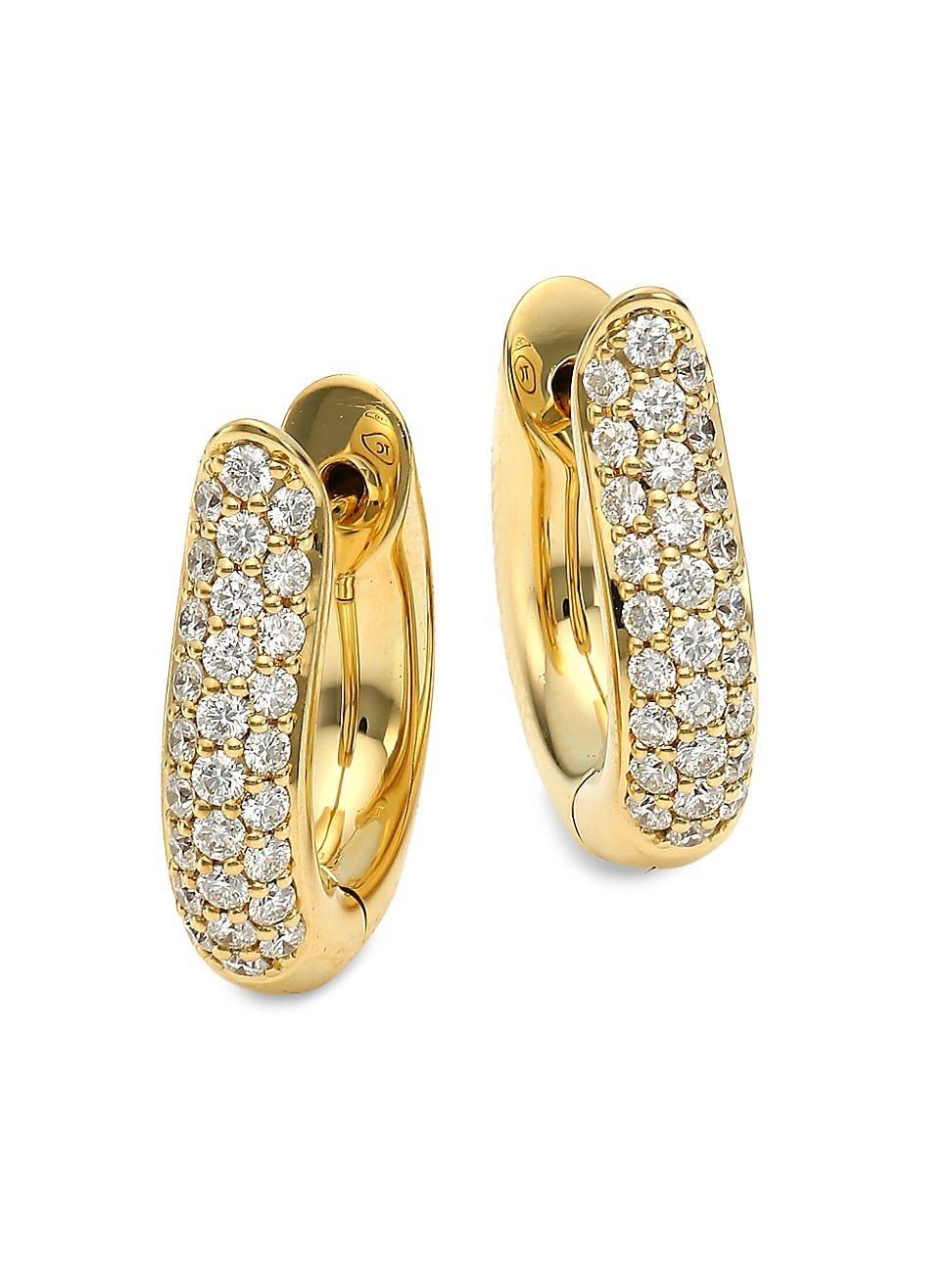 Womens 18K Yellow Gold & Diamond Pav Medium Hoop Earrings Product Image